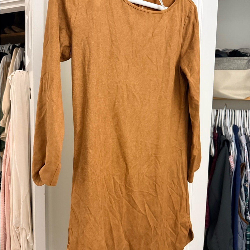 Elegant Tan faux suede Women's Dress